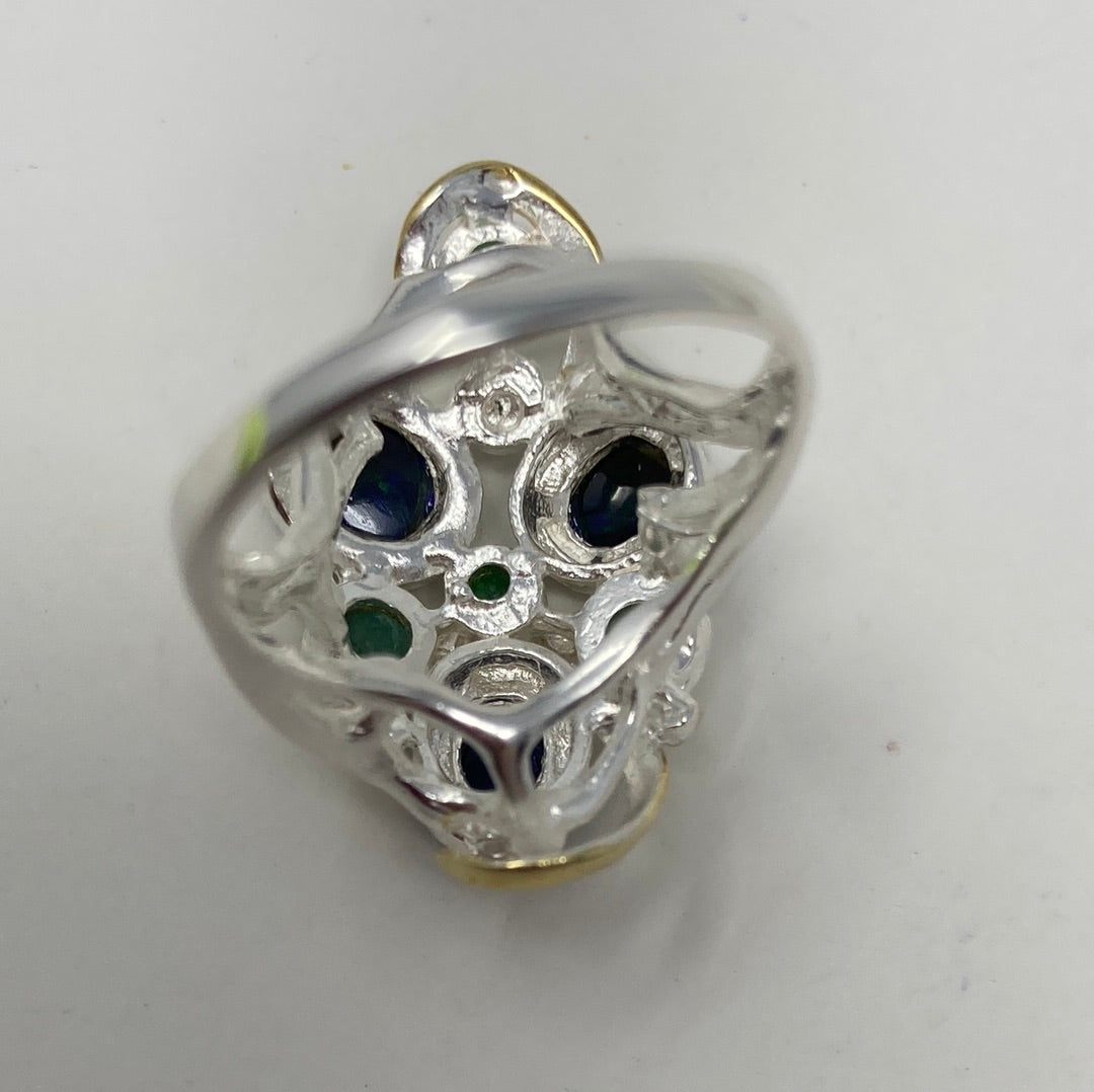 Black Opals & Green Onyx Ring