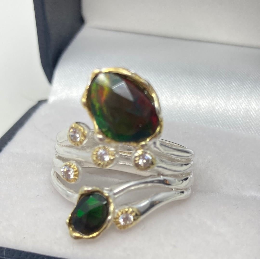 Bohemian Natural Genuine Black Opal Ring