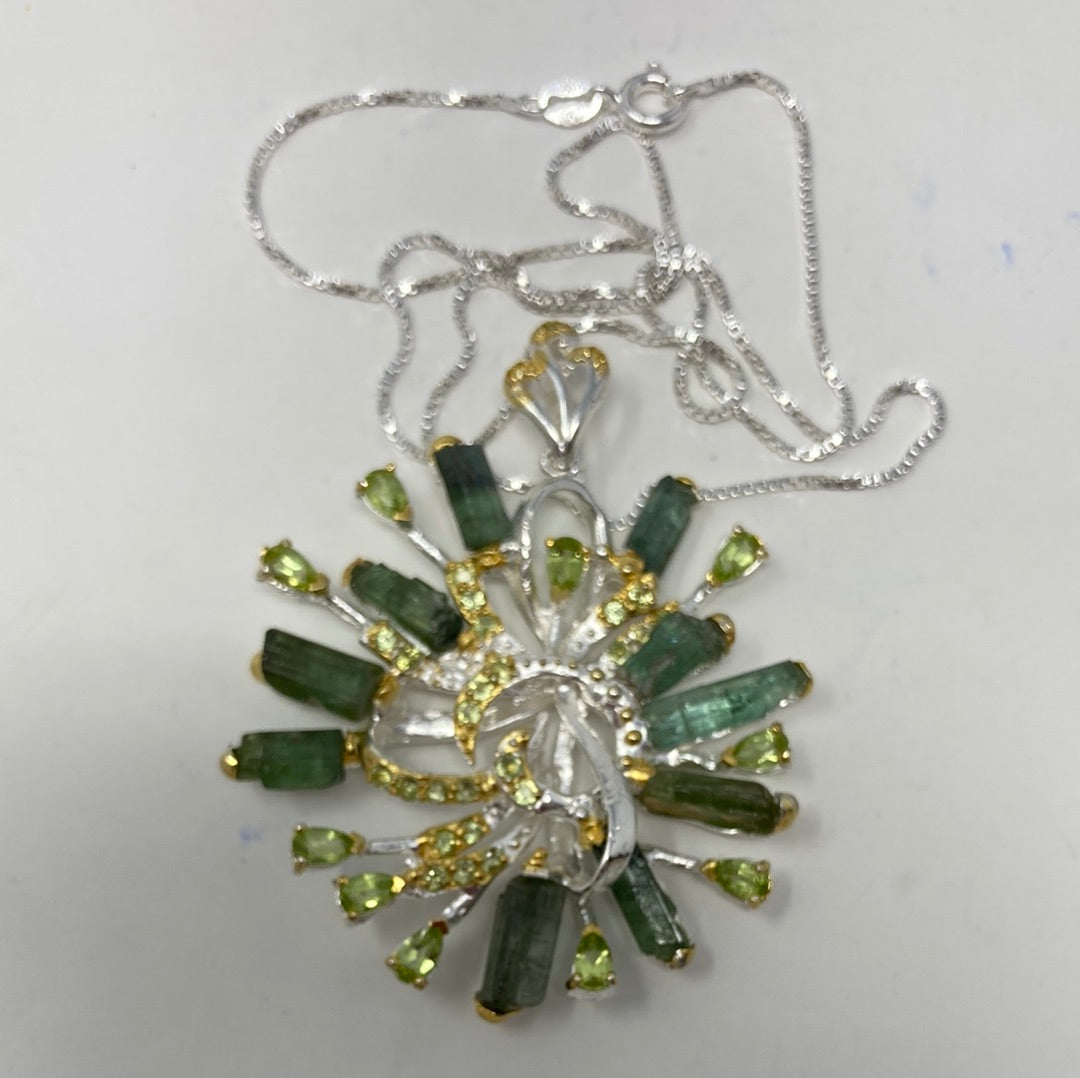 Explosion Of Genuine Tourmalines & Peridot Pendant
