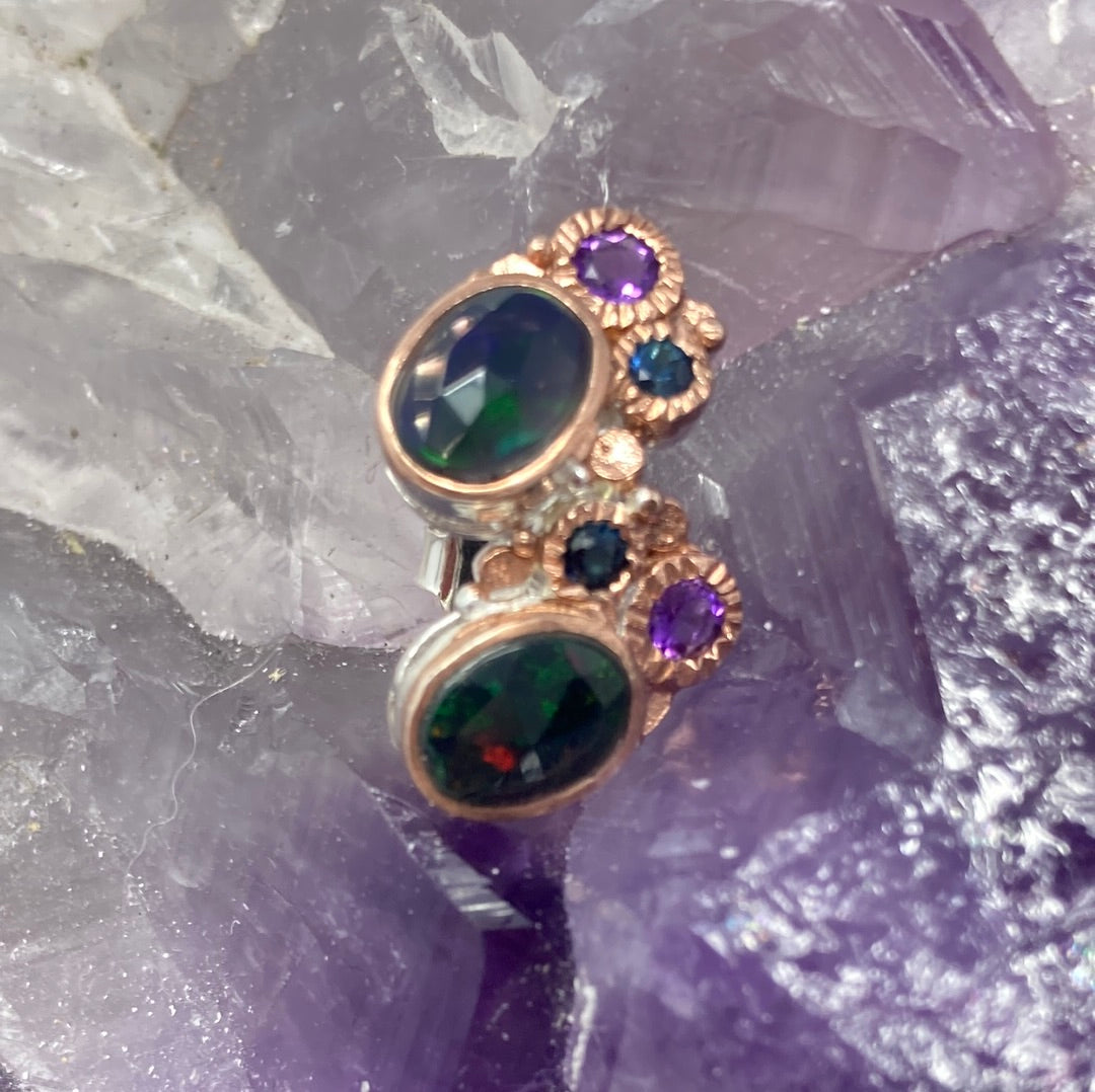 Genuine Faceted Black Opal Earring