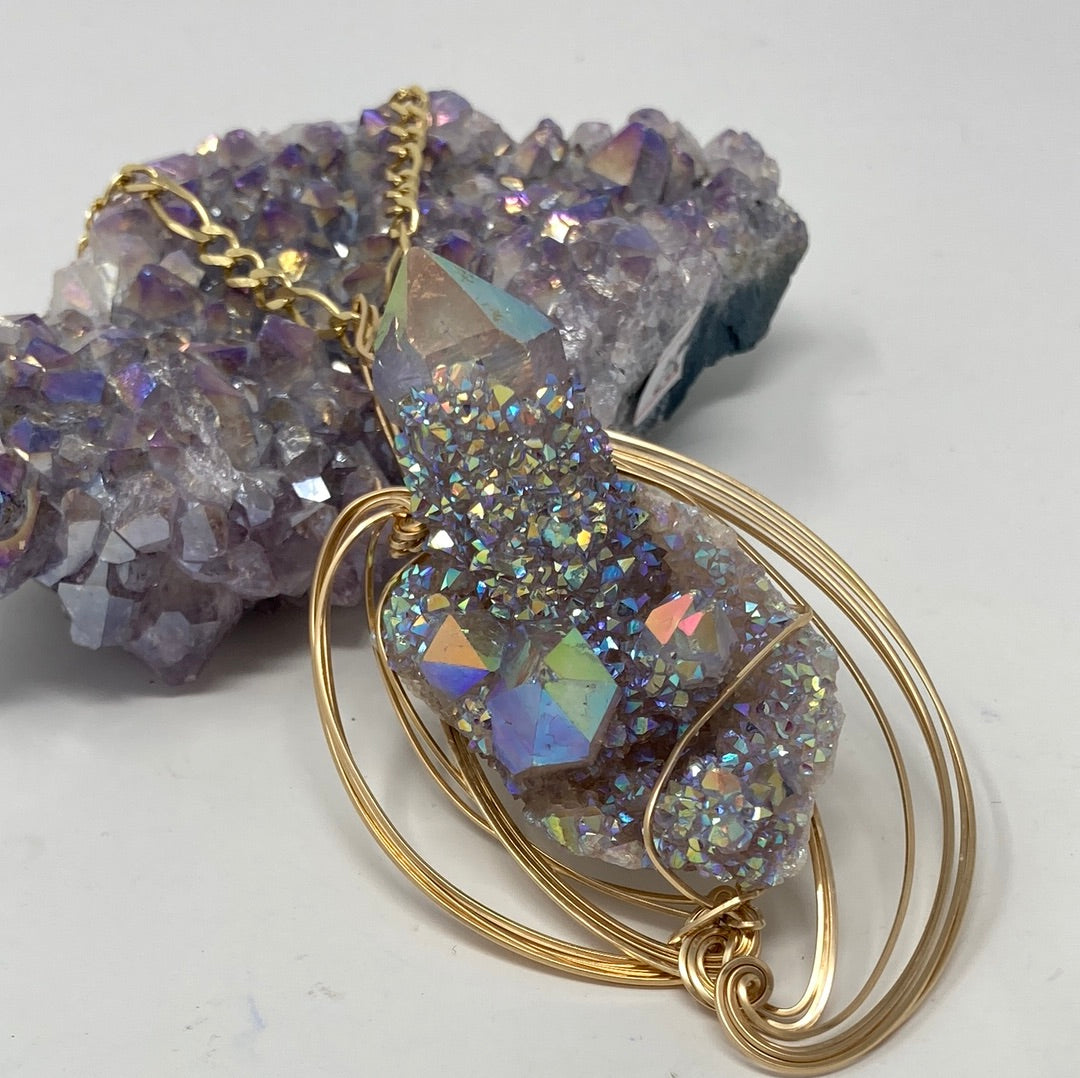 Incredible Aqua Aura Crystal Necklace Artist Original