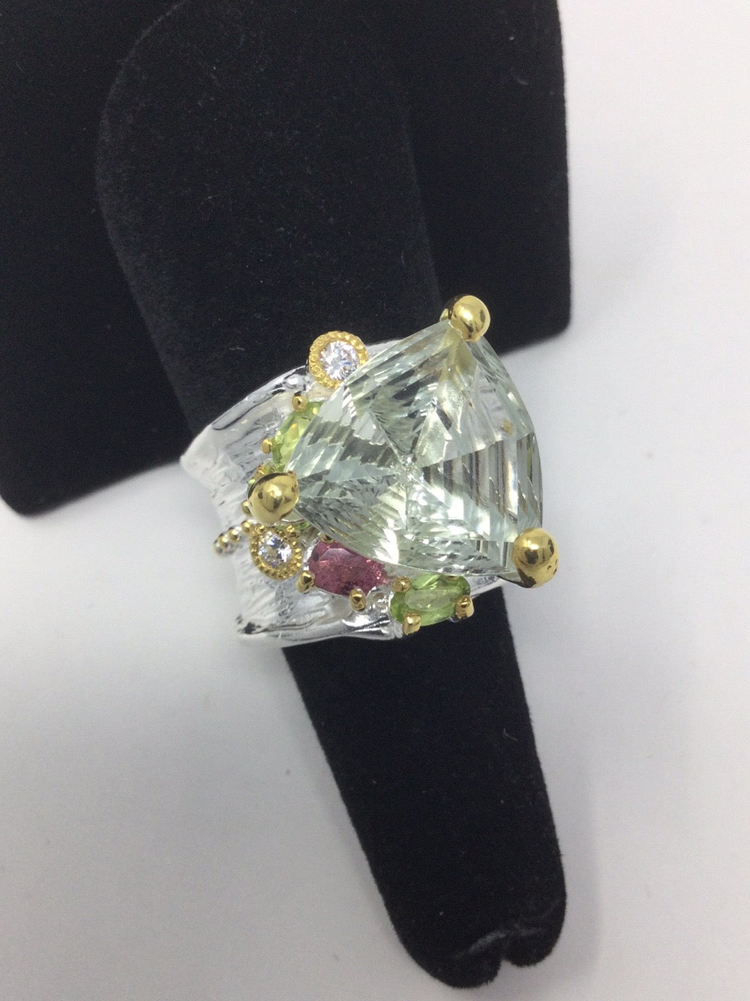 AAA+ Trillion Cut Green Amethyst Ring