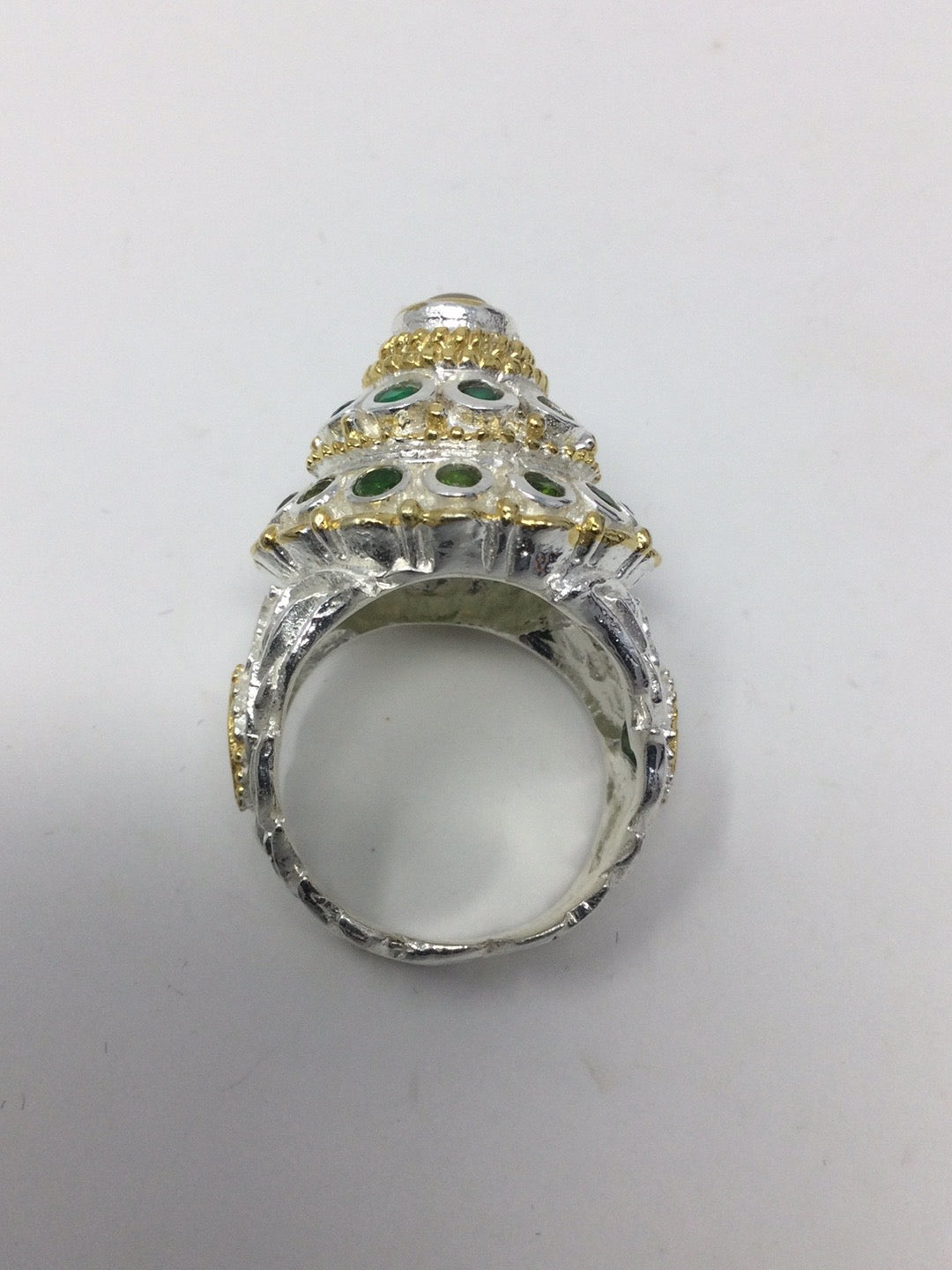 Voluptuous Genuine Fiery Opal, Russian Chrome Diopside Bejeweled Dome Ring