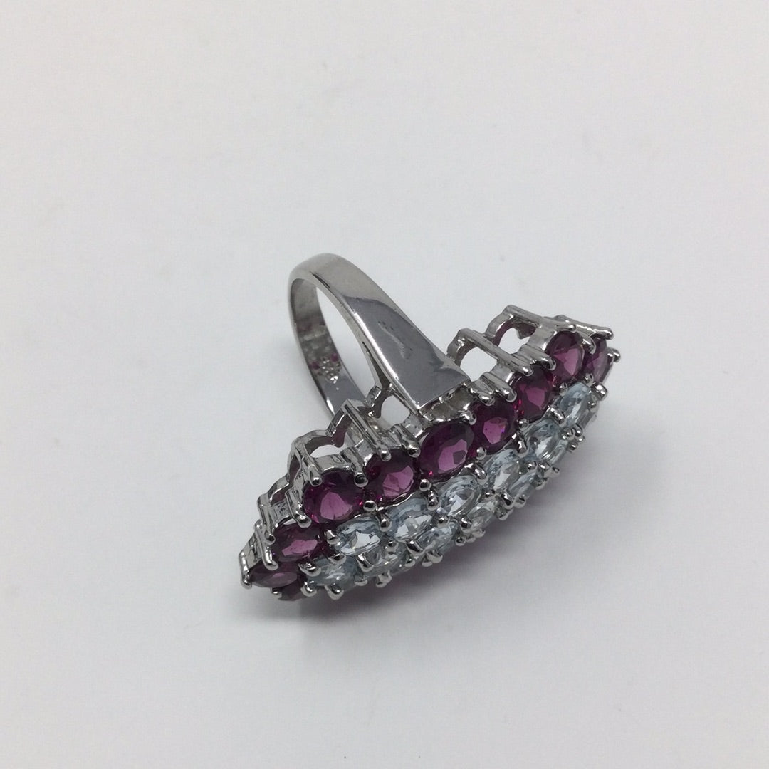 Elegant Genuine Aquamarine & Garnet Rng