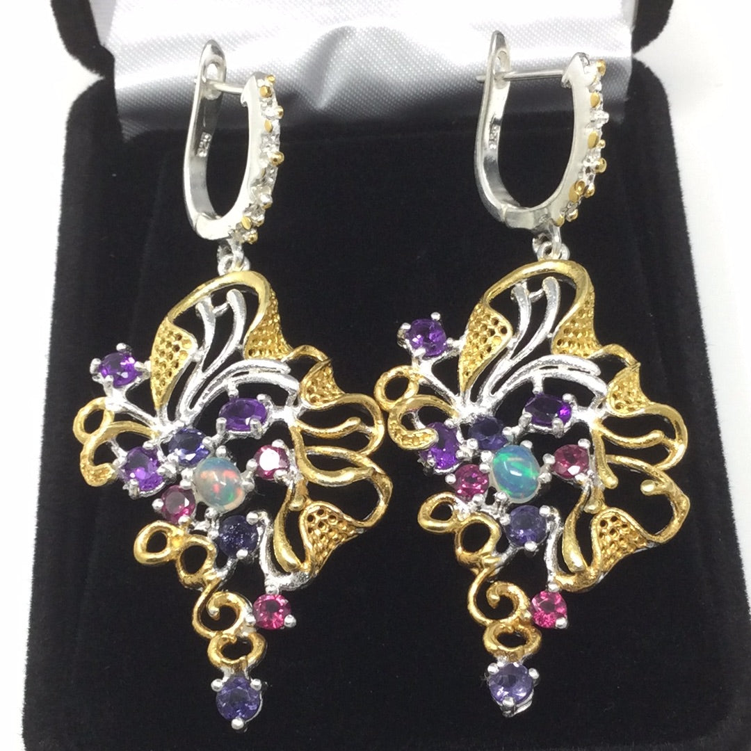 Genuine Opal, Amethyst & Earrings