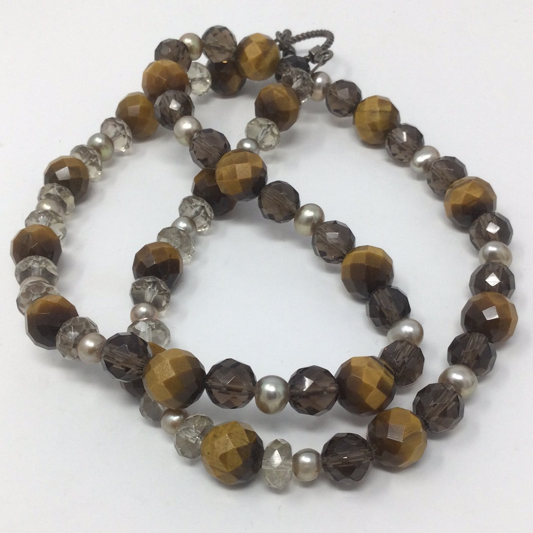 Genuine Tigers Eyes, Pearls & Crystal Necklace Artist Original