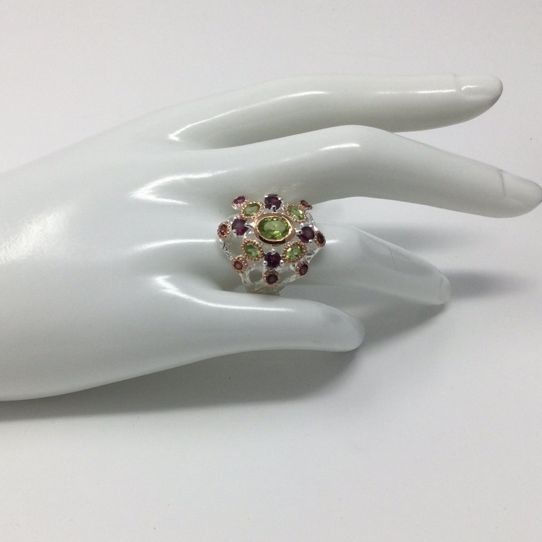 Genuine Peridot & Garnet Ring