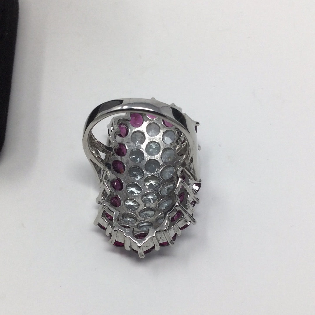 Elegant Genuine Aquamarine & Garnet Rng