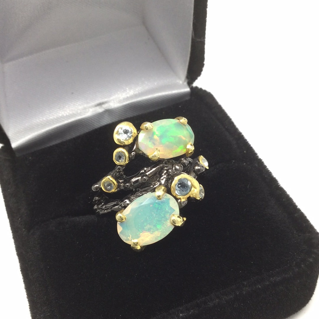Duo of Fiery Faceted Opals Ring