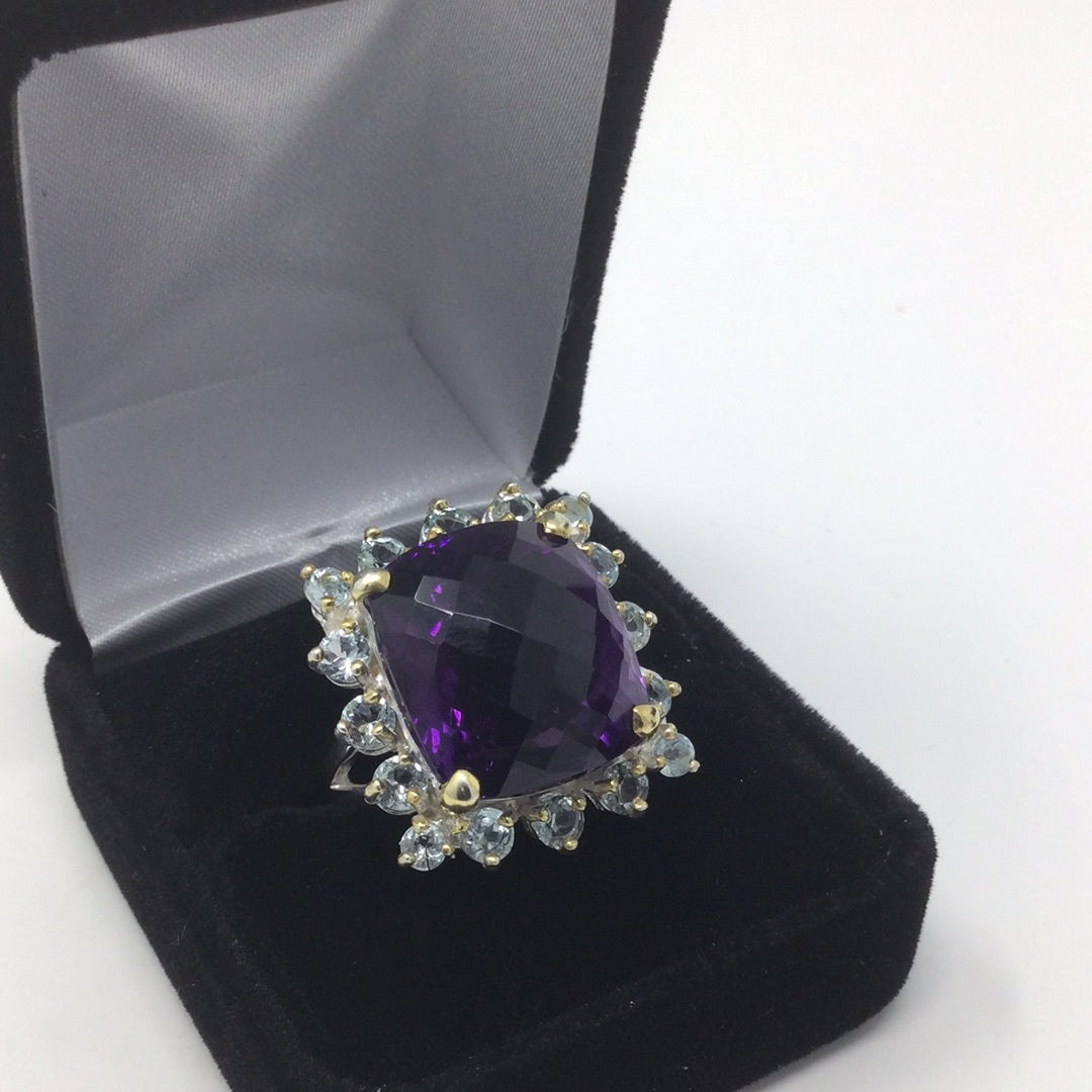 Unusual Cushion Cut 25 CTW Genuine Amethyst Ring