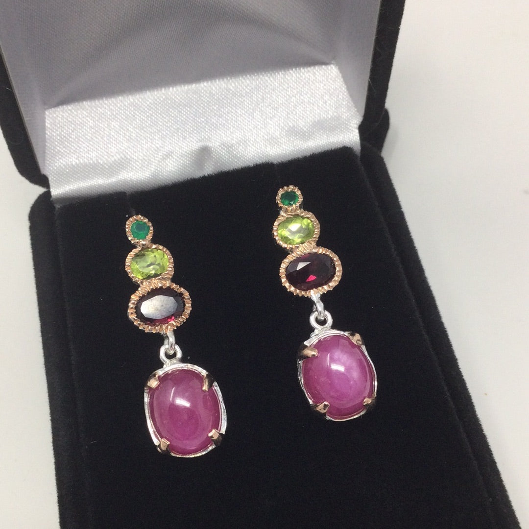 Genuine Star Ruby & GarnetEarrings