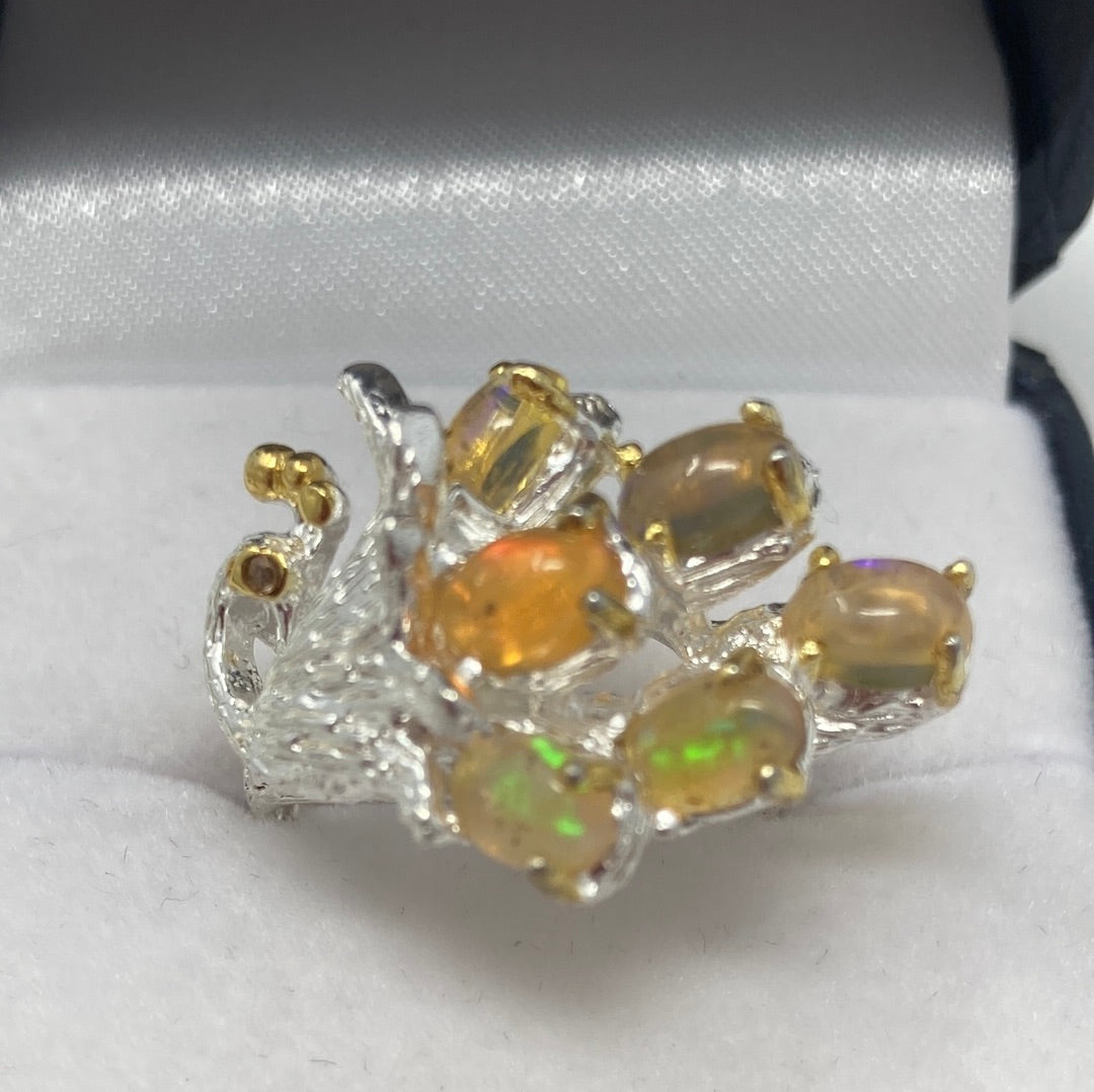 Precious Genuine Opal Peacock Ring