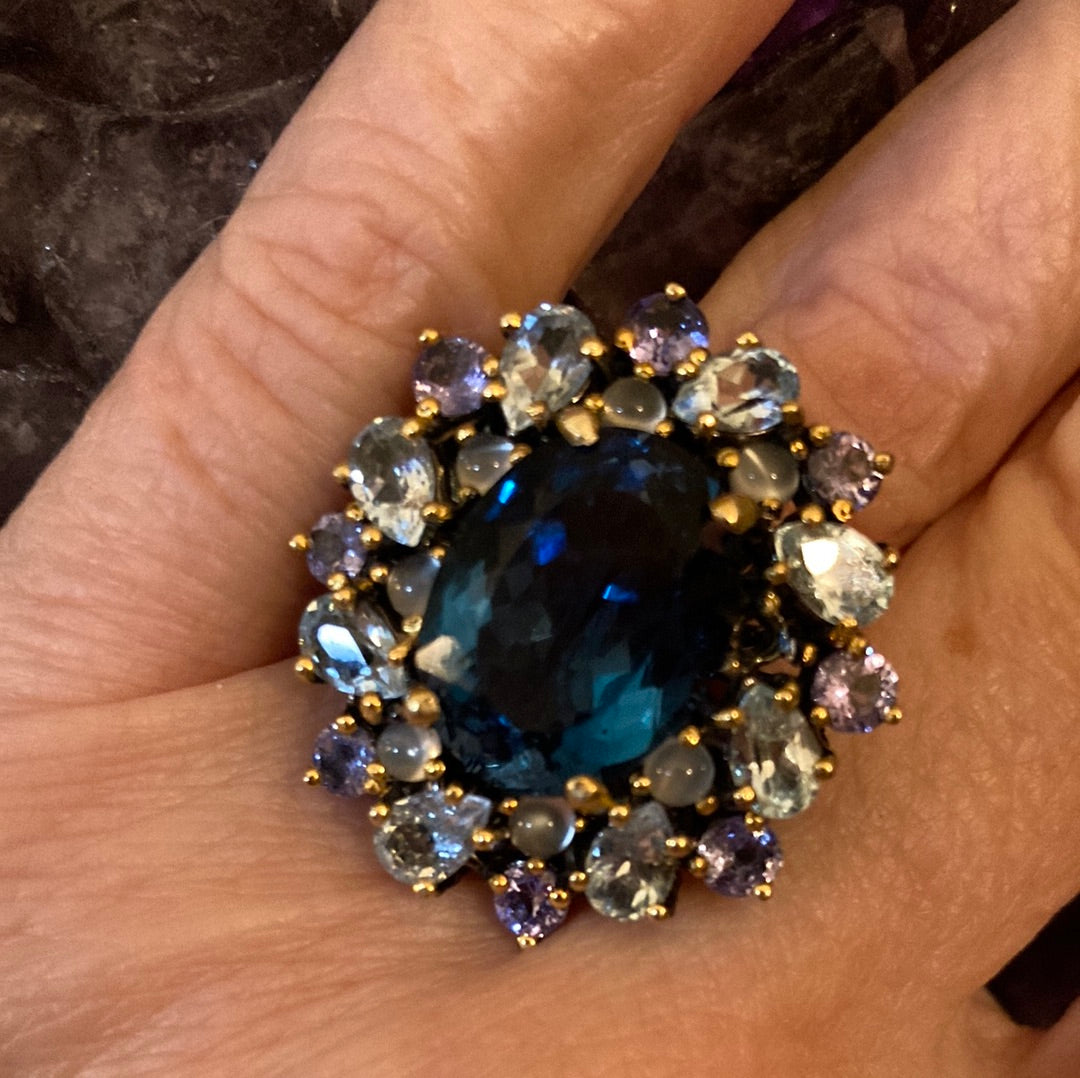 Genuine London Blue Topaz with Aquamarines & Tanzanite