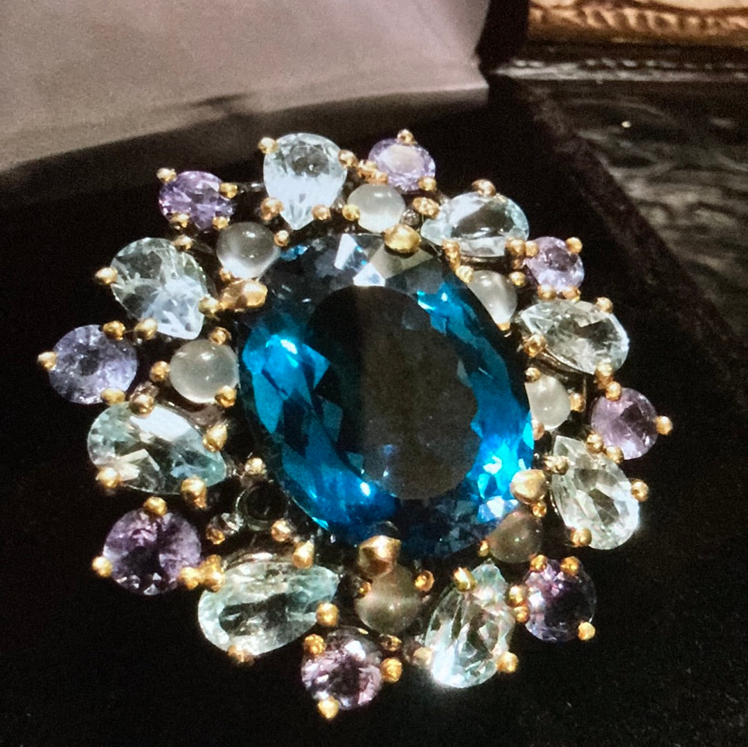 Genuine London Blue Topaz with Aquamarines & Tanzanite