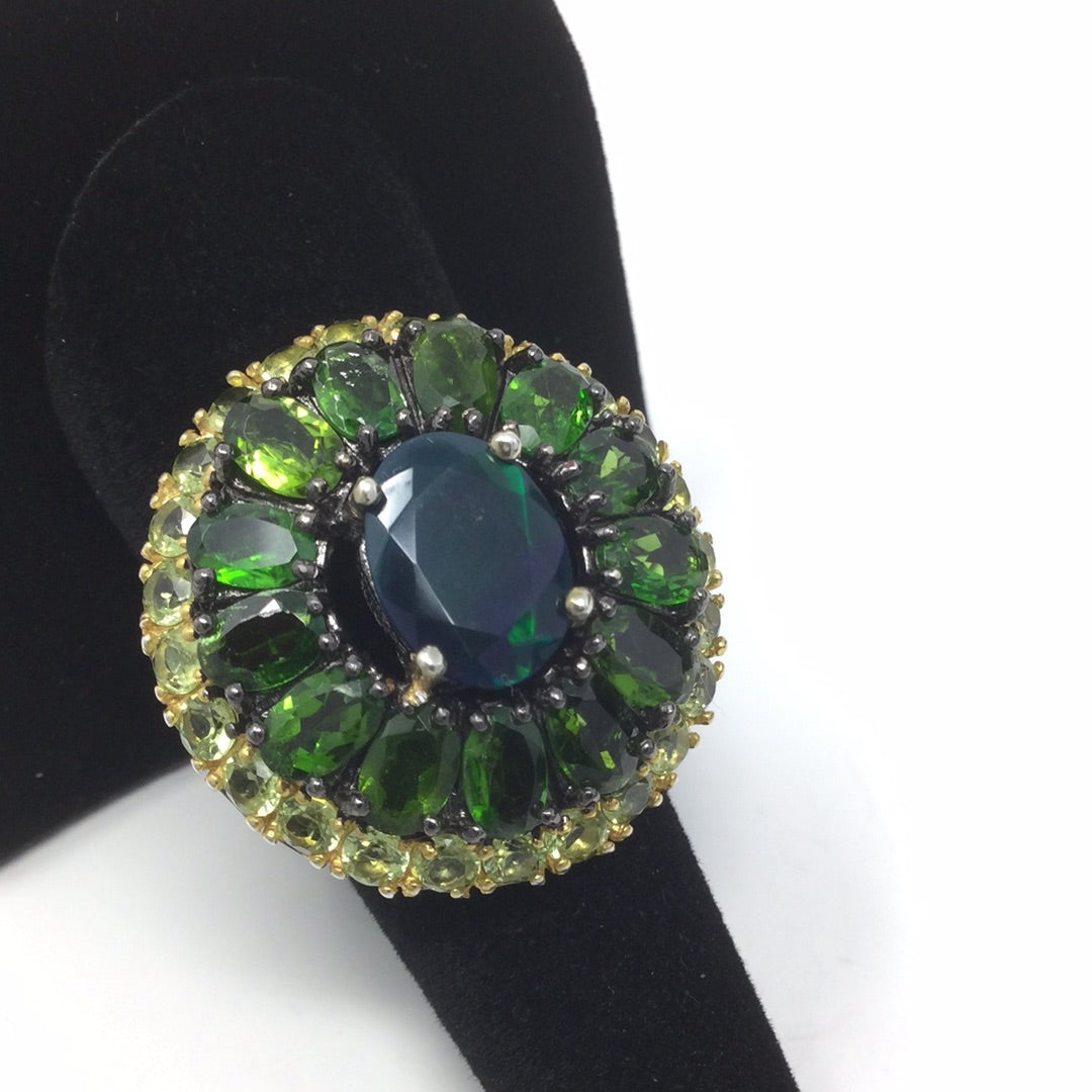 Alluring Genuine Black Opal & Russian Diopside Ring