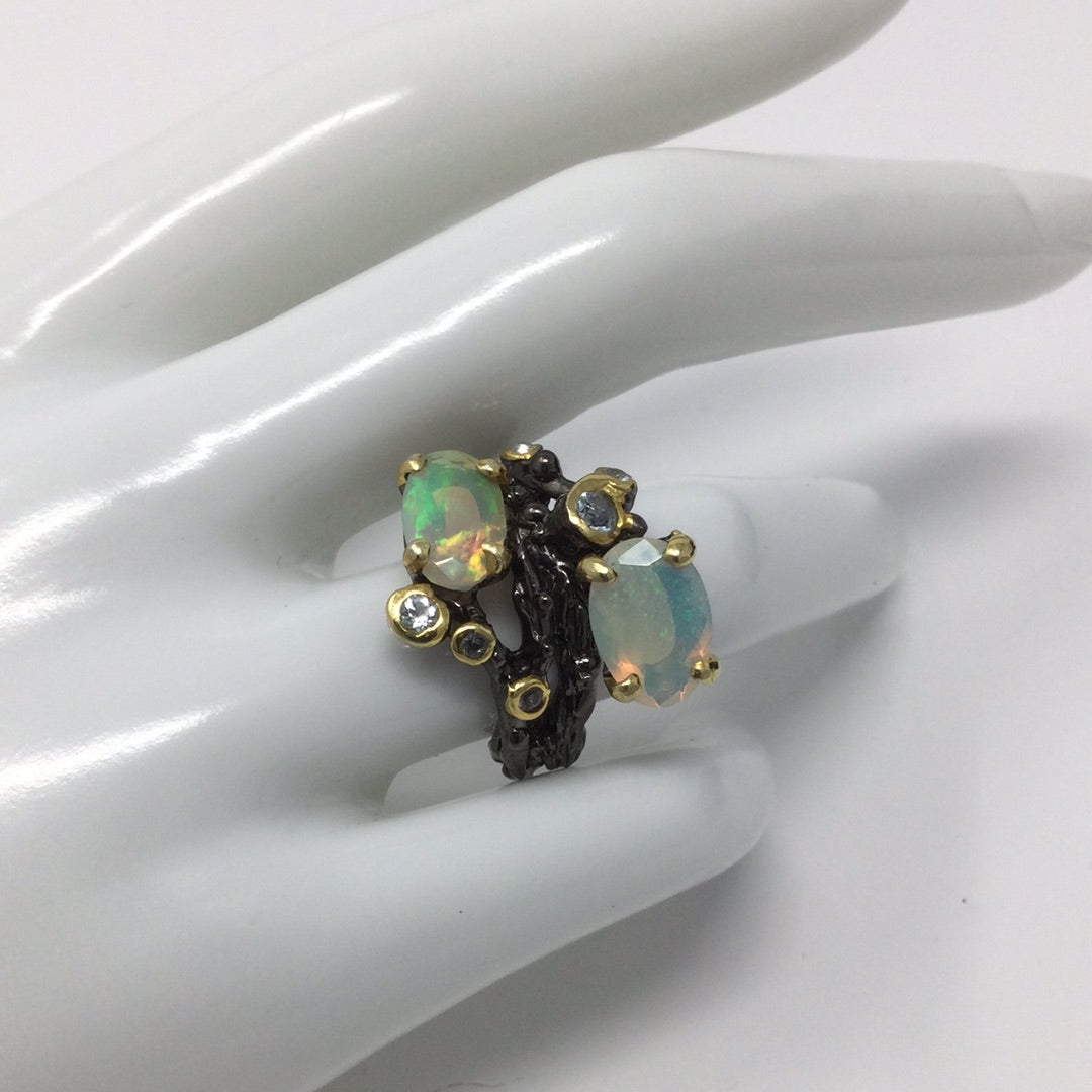 Genuine Fiery Faceted Opal Ring
