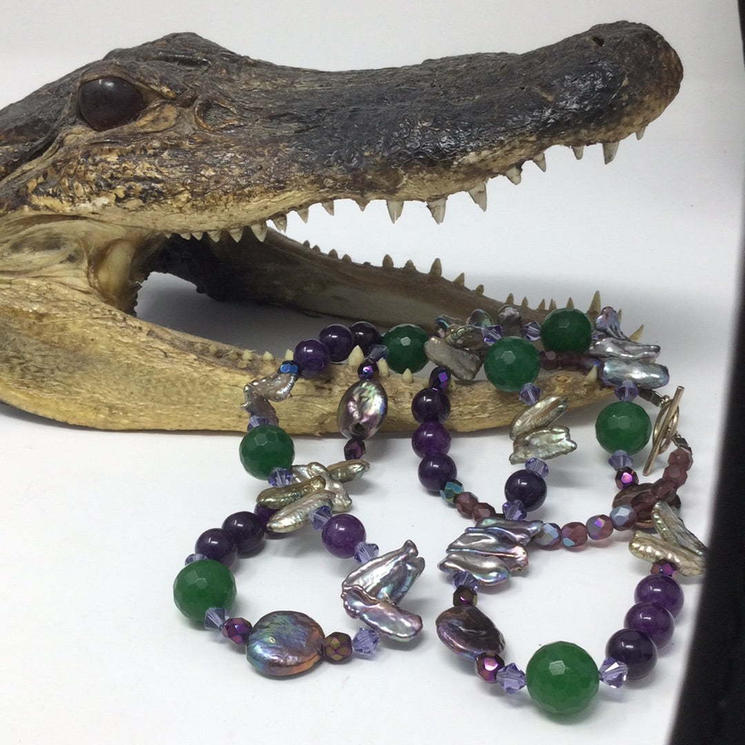 Genuine Biwa Pearl & Amethyst Necklace Artist Original