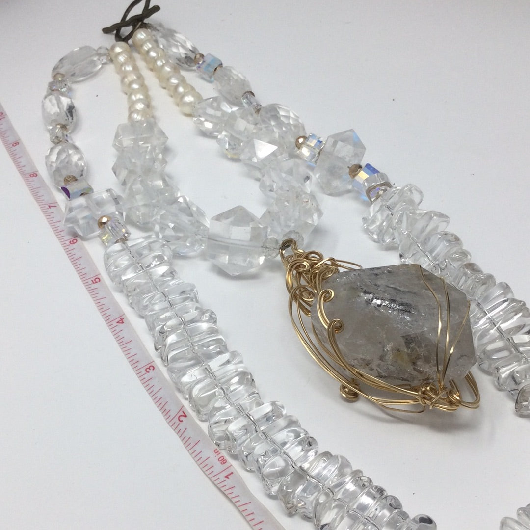 Genuine Herkimer Diamond & Rock Crystal Necklace Artist Original