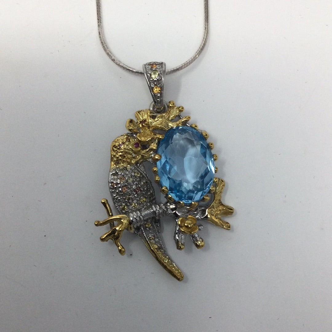 Artistic Genuine Blue Topaz Bird Pendant