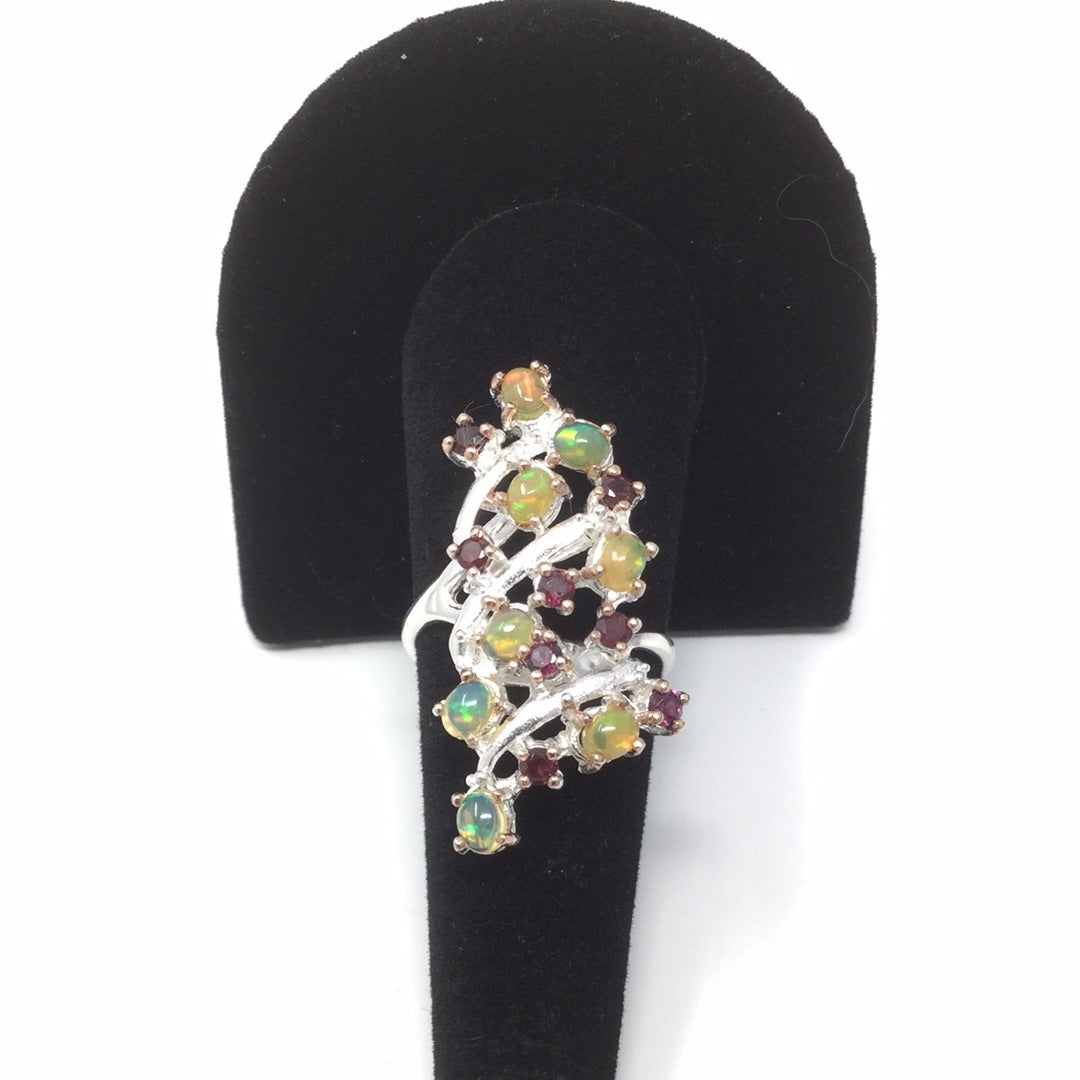 Mesmerizing Genuine Fiery Opals & Garnet Ring