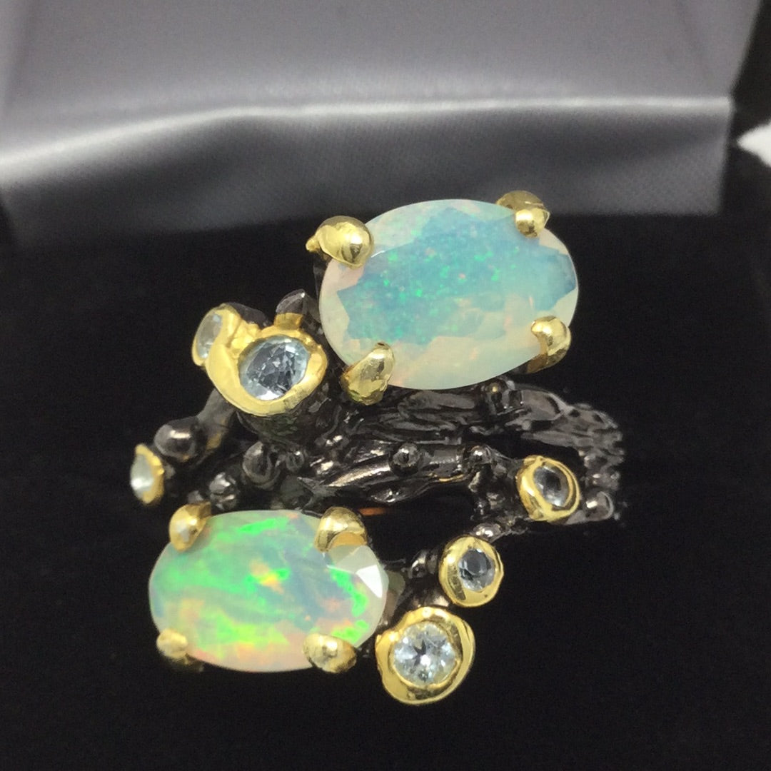 Genuine Fiery Faceted Opal Ring