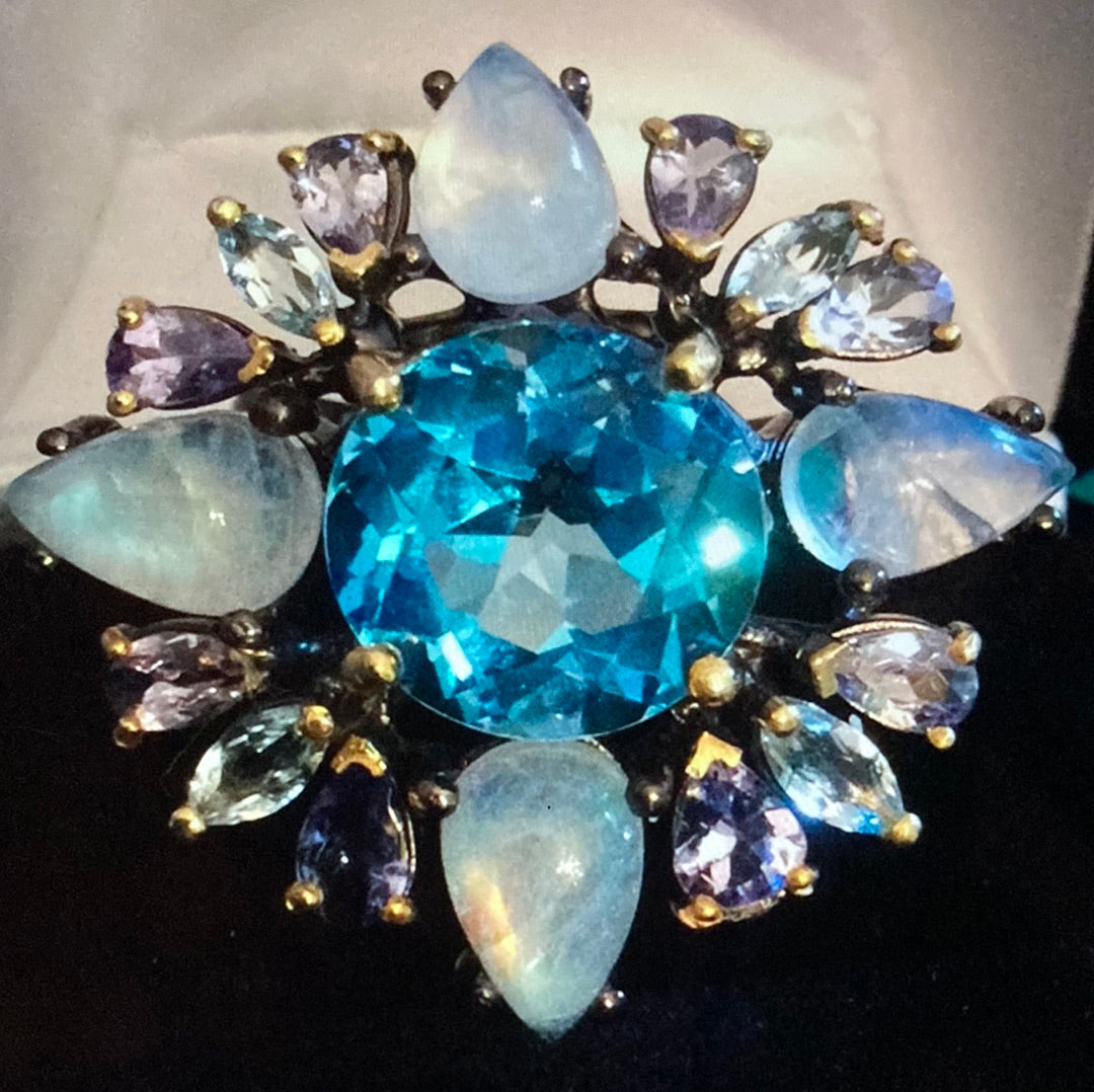 Moon Glow Genuine Blue Topaz & Blue Moonstone Ring