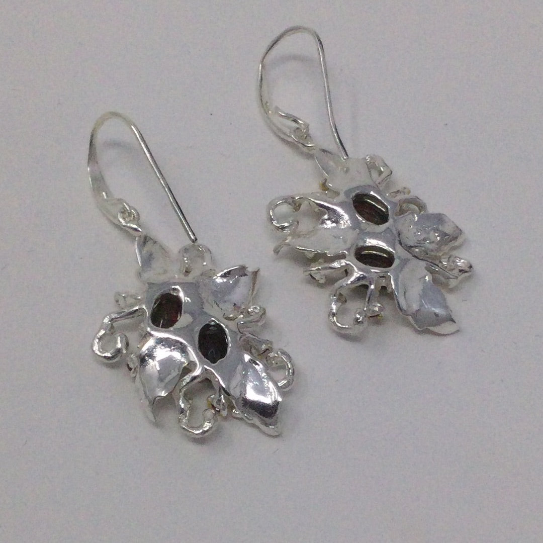 Genuine Black Opals and Garnet Earrings