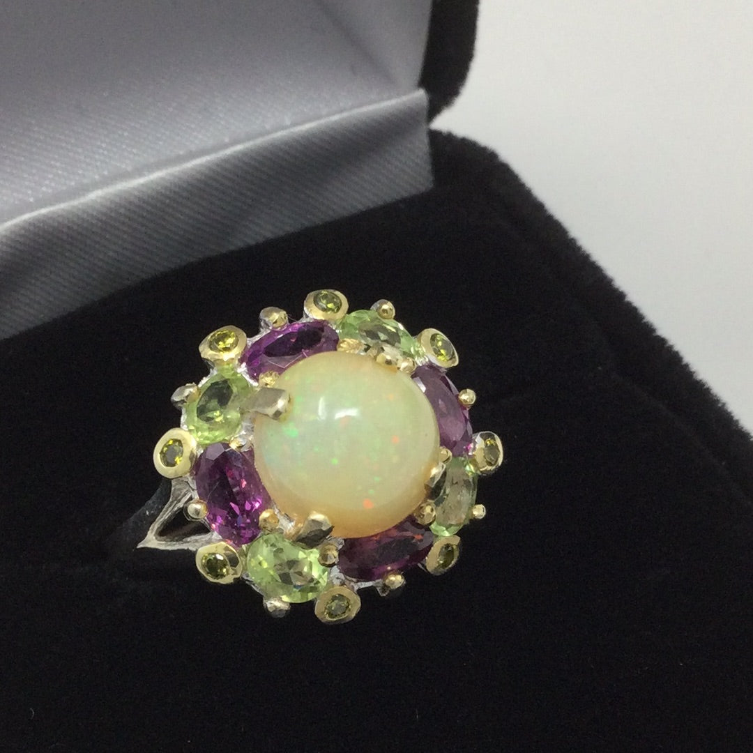 Flashing Spectral Genuine Opal Ring
