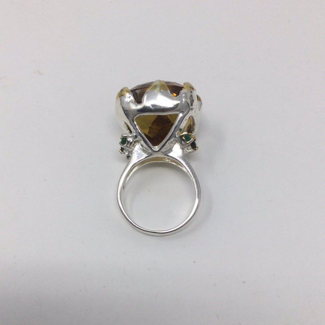 Incredible Genuine 34CTW Cognac Quartz Ring