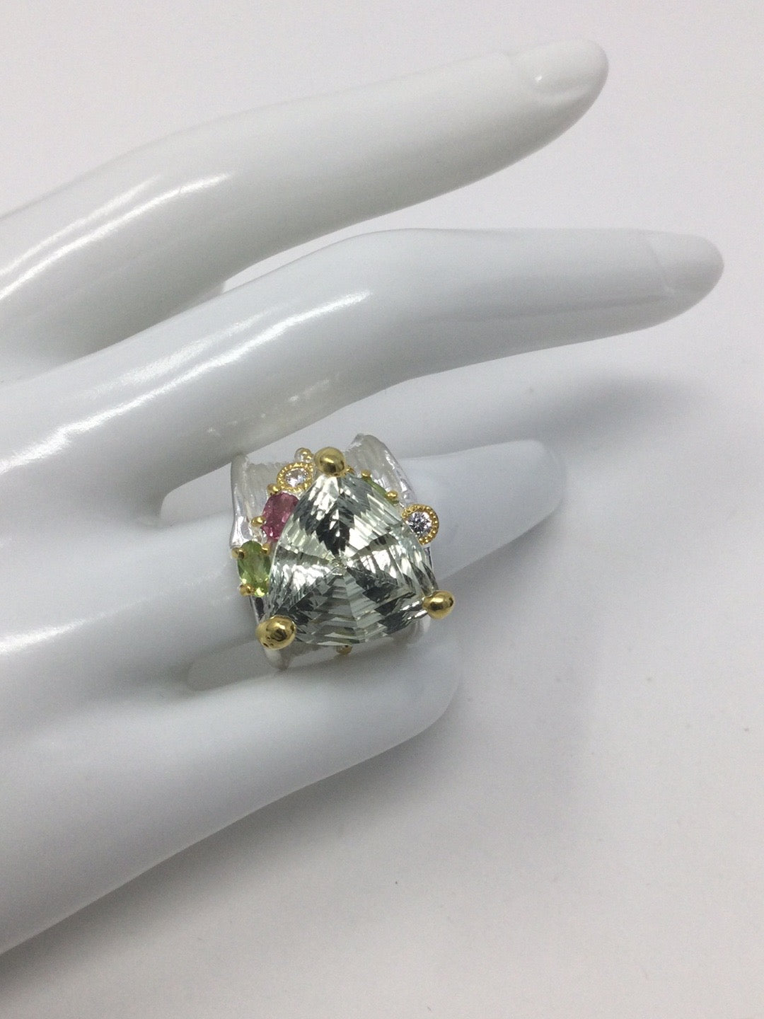 AAA+ Trillion Cut Green Amethyst Ring