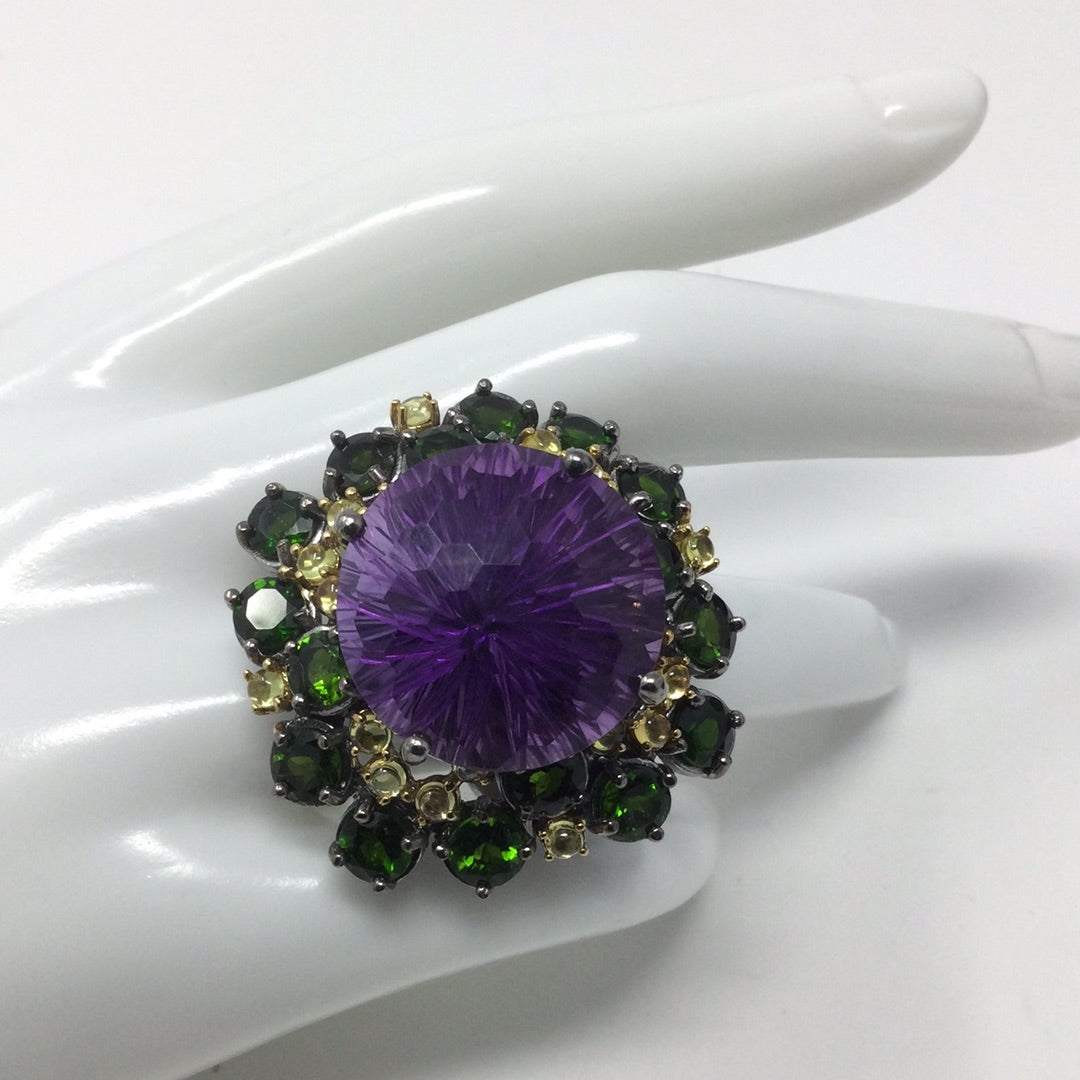 Eccentric Ecstasy Amethyst & Chrome Diopside Ring
