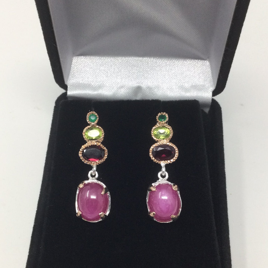 Genuine Star Ruby & GarnetEarrings