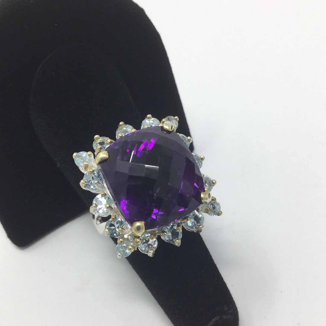 Unusual Cushion Cut 25 CTW Genuine Amethyst Ring