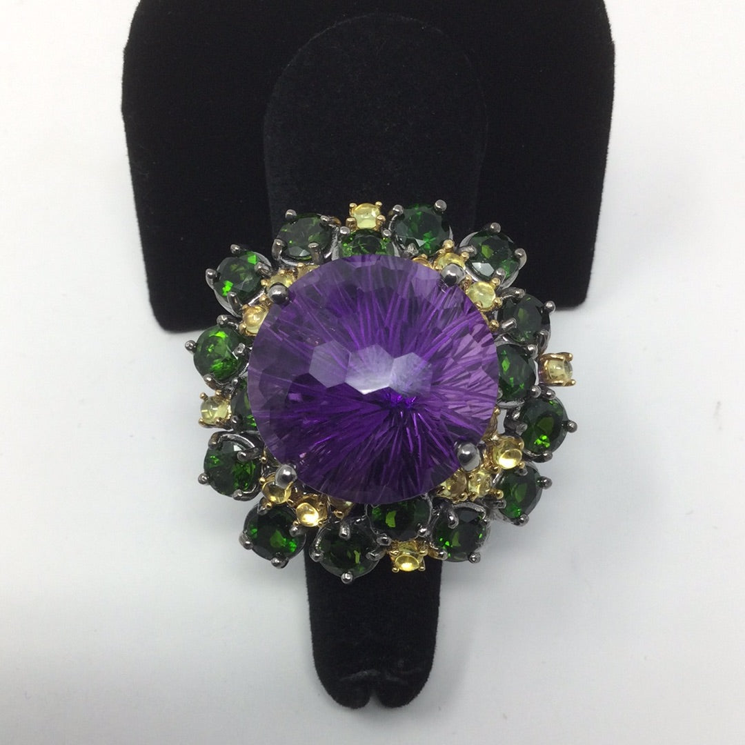Eccentric Ecstasy Amethyst & Chrome Diopside Ring