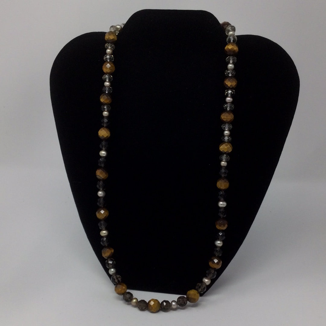 Genuine Tigers Eyes, Pearls & Crystal Necklace Artist Original