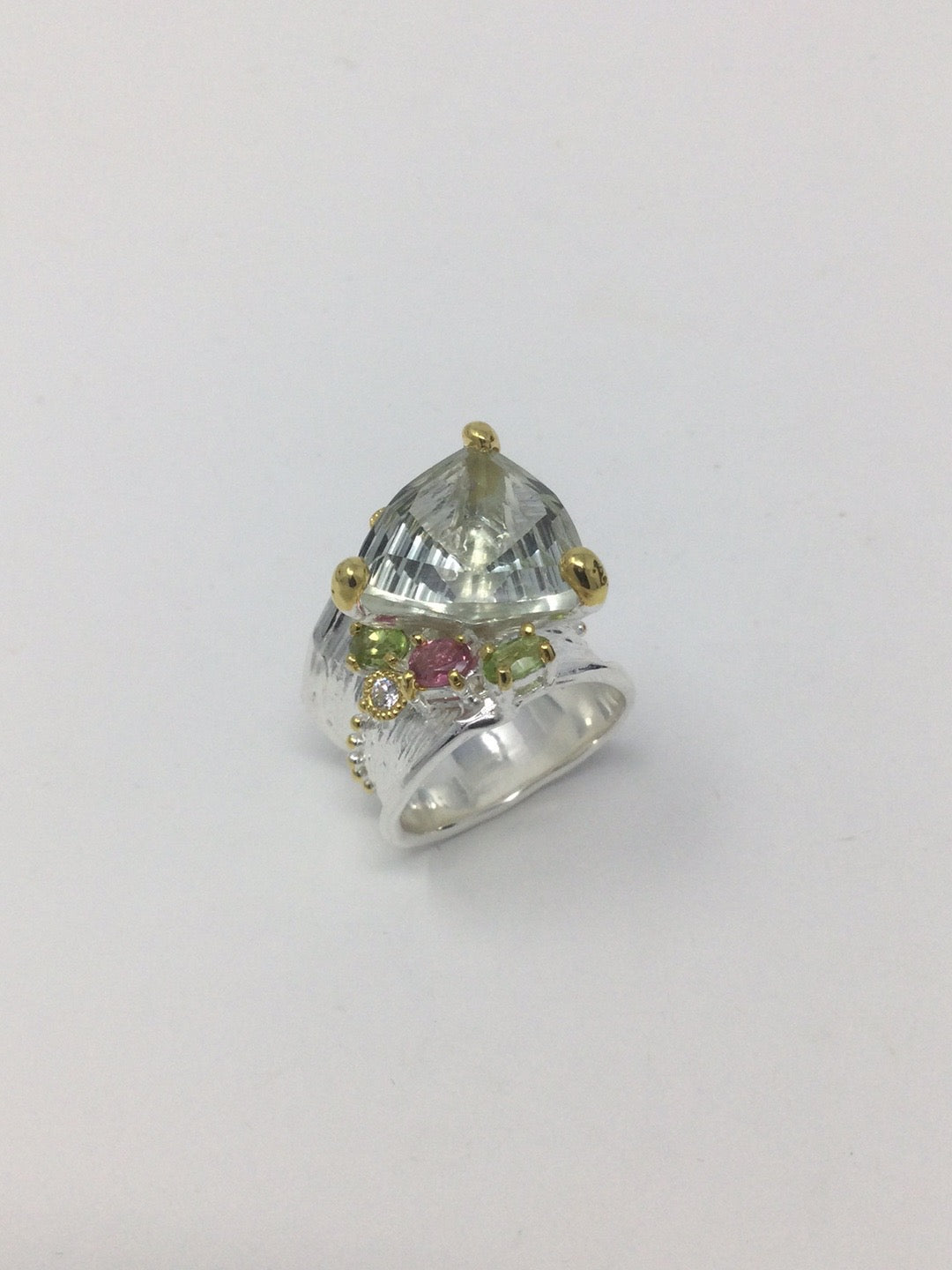 AAA+ Trillion Cut Green Amethyst Ring