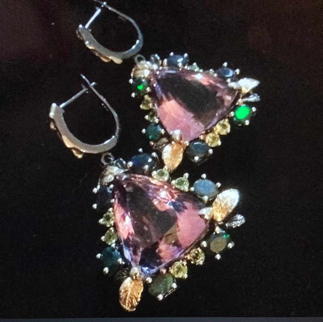 Genuine Amethyst & Black Opal Earrings