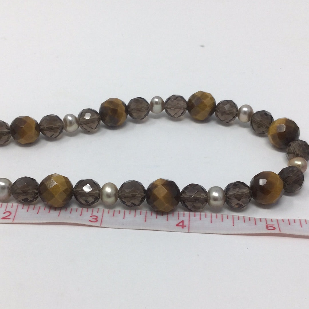Genuine Tigers Eyes, Pearls & Crystal Necklace Artist Original