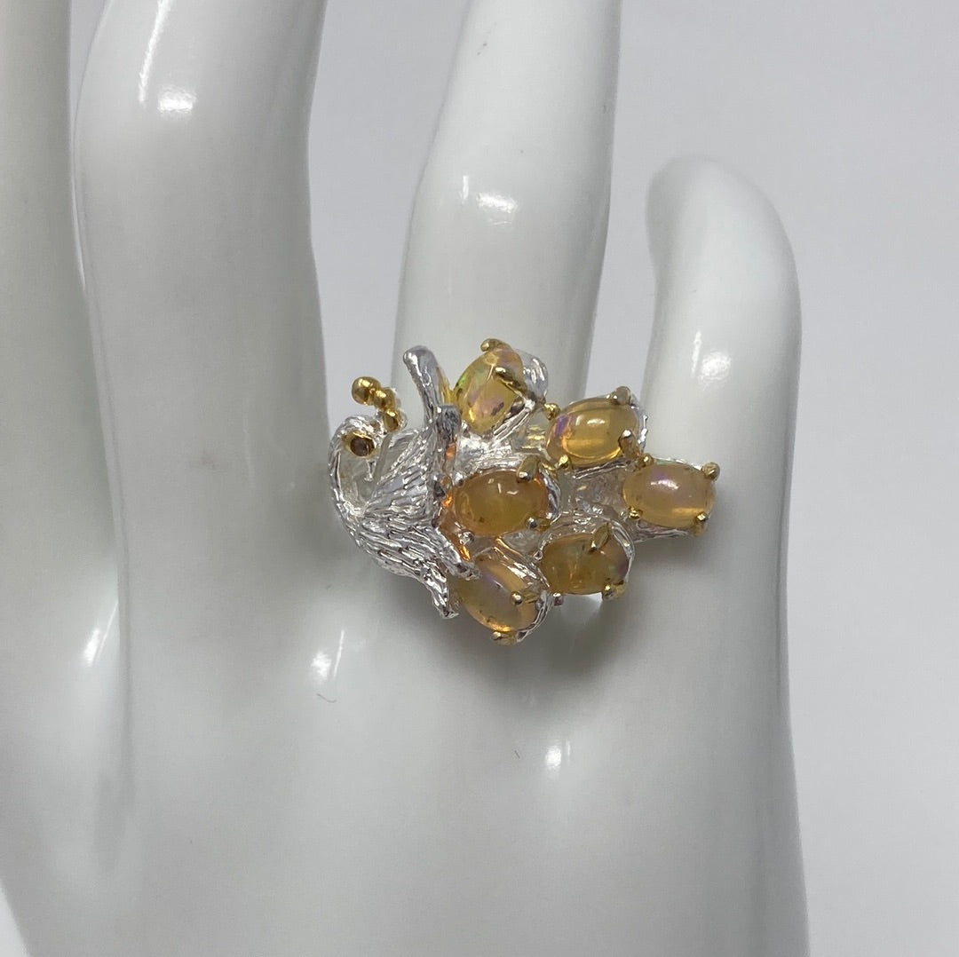 Precious Genuine Opal Peacock Ring