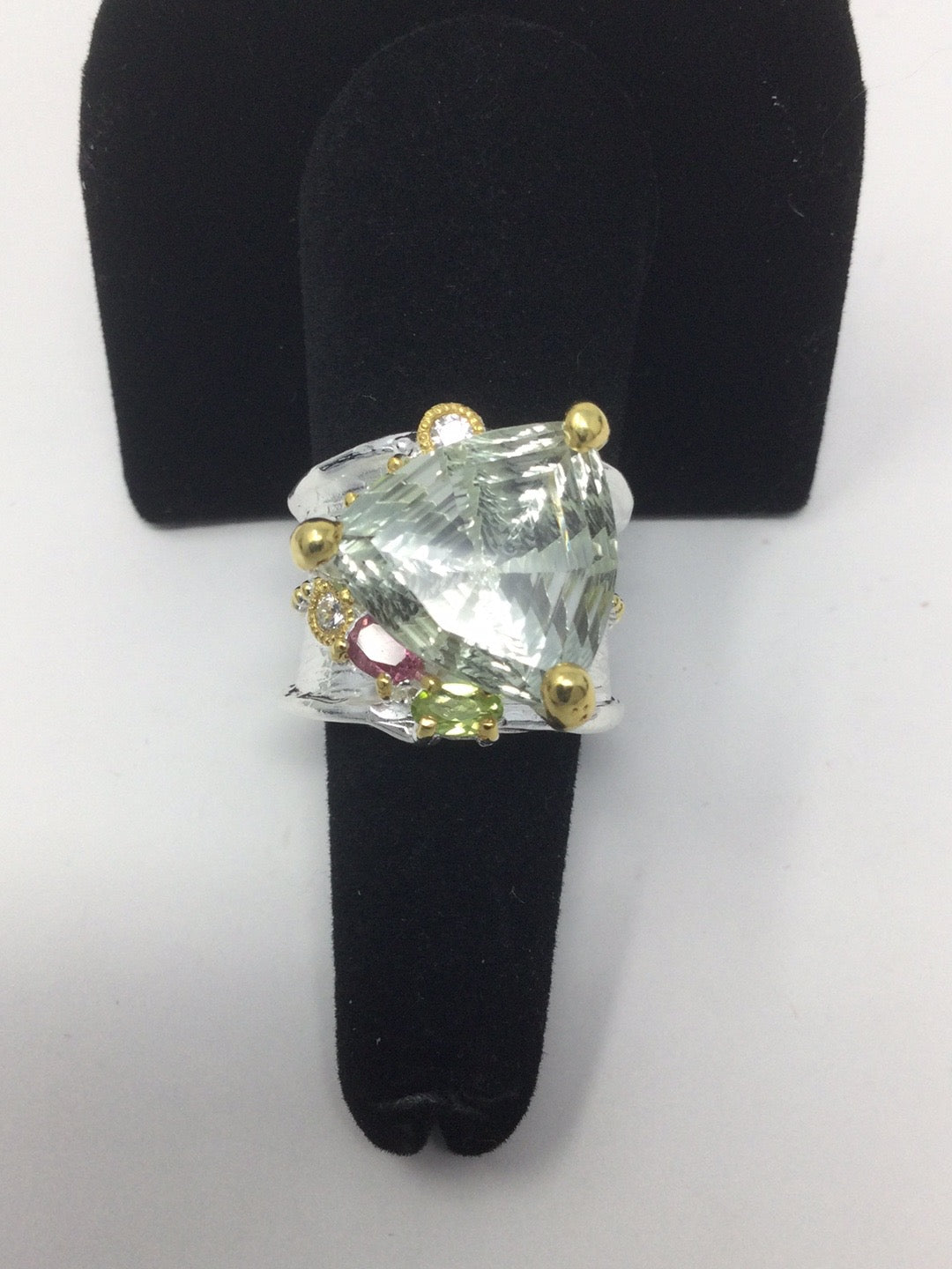 AAA+ Trillion Cut Green Amethyst Ring