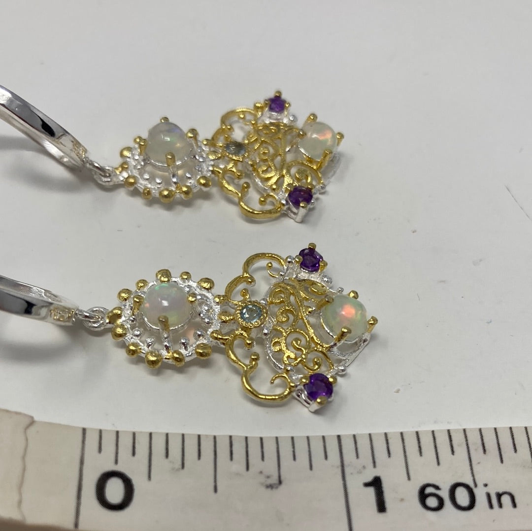 Genuine Fiery Opals and Amethyst Earrings