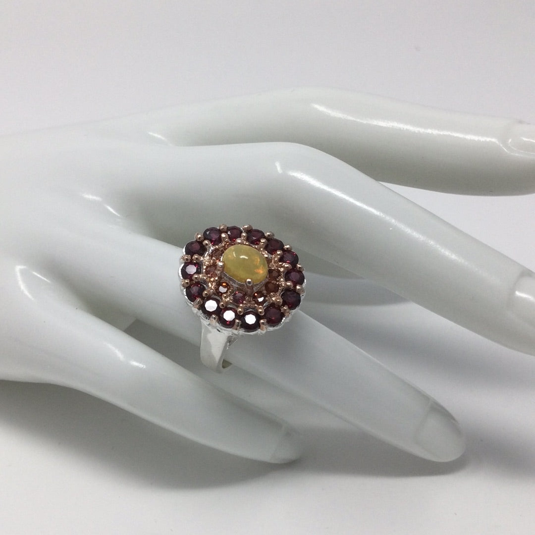 Genuine Opal & Garnet Ring