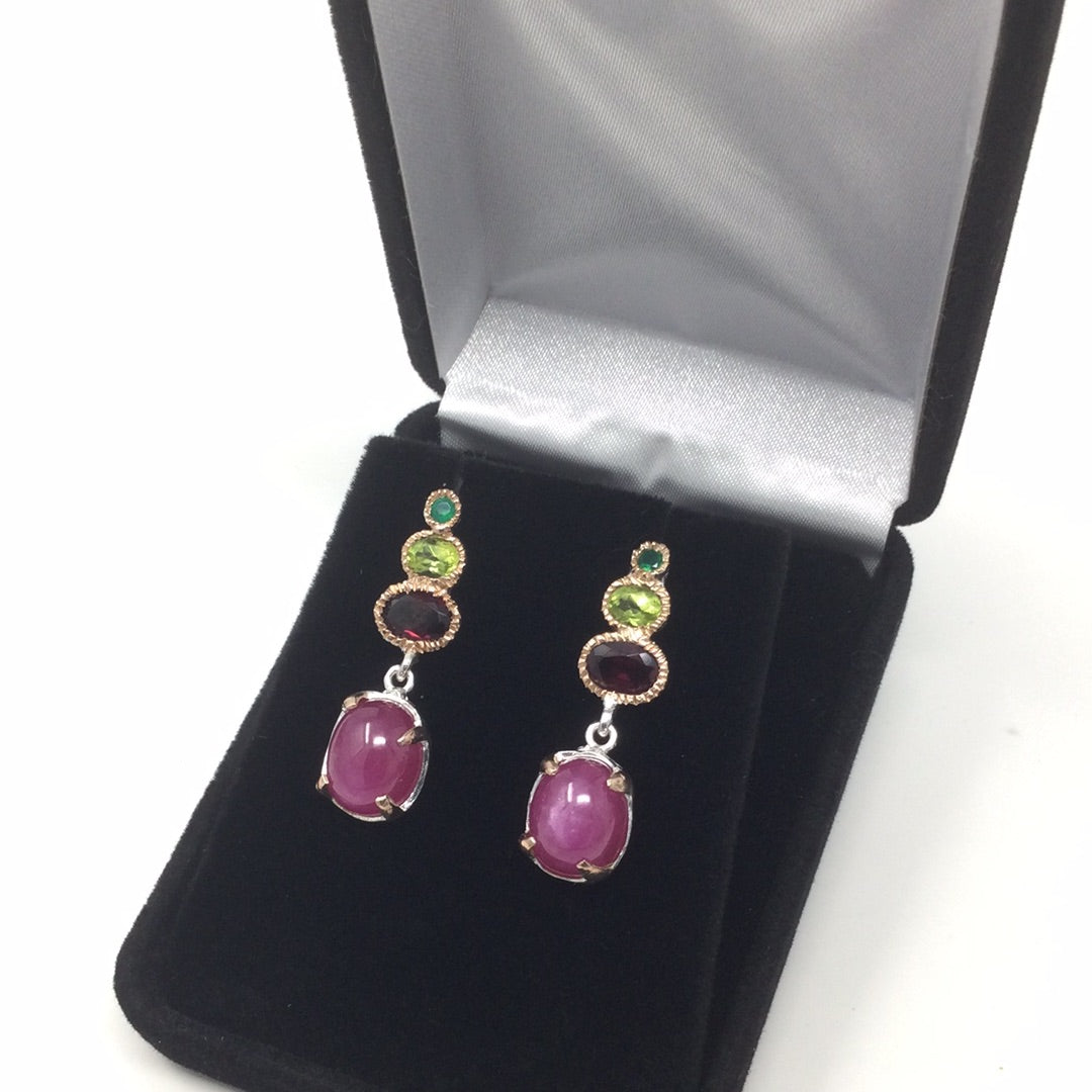 Genuine Star Ruby & GarnetEarrings