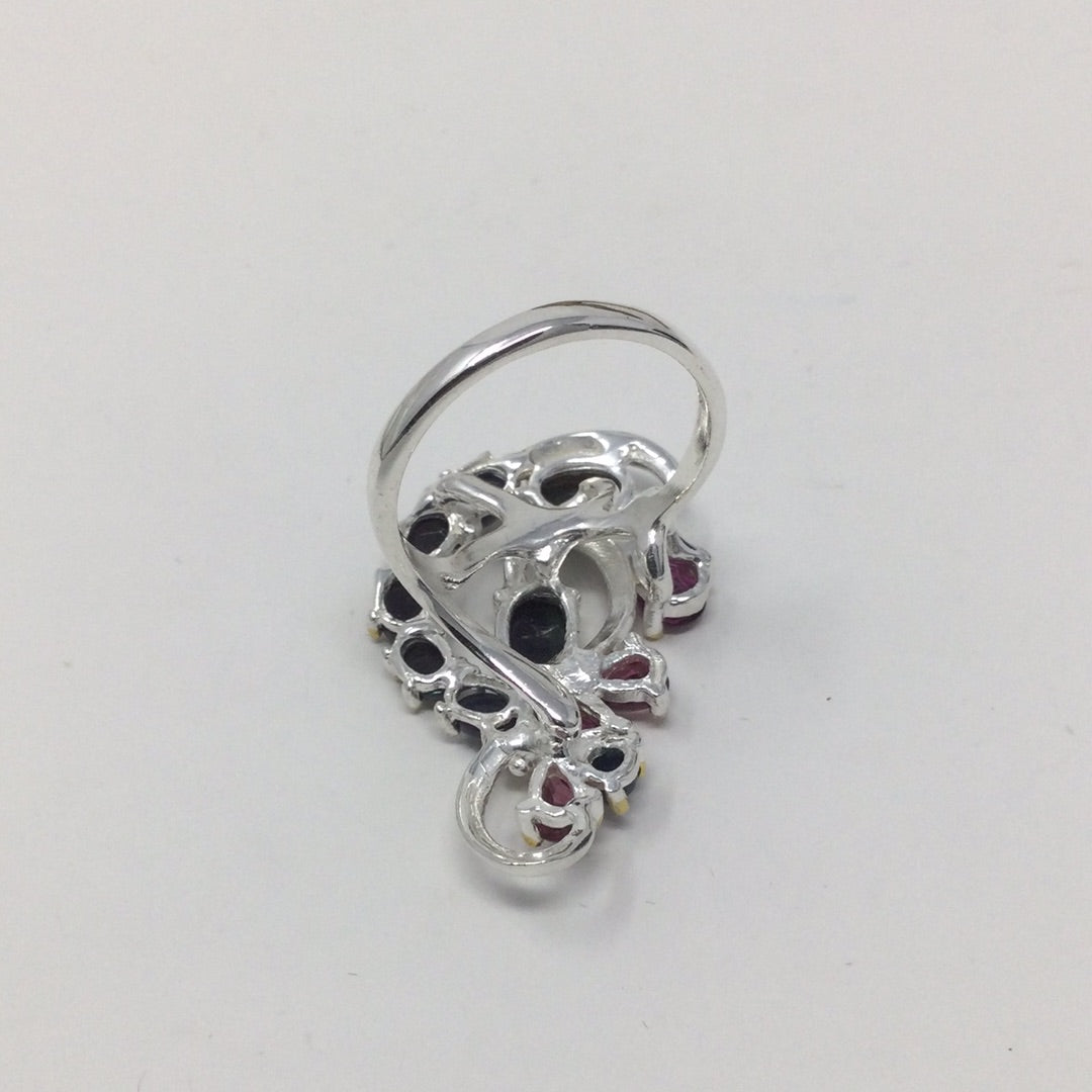Bejeweled Black Opals & Garnet Ring