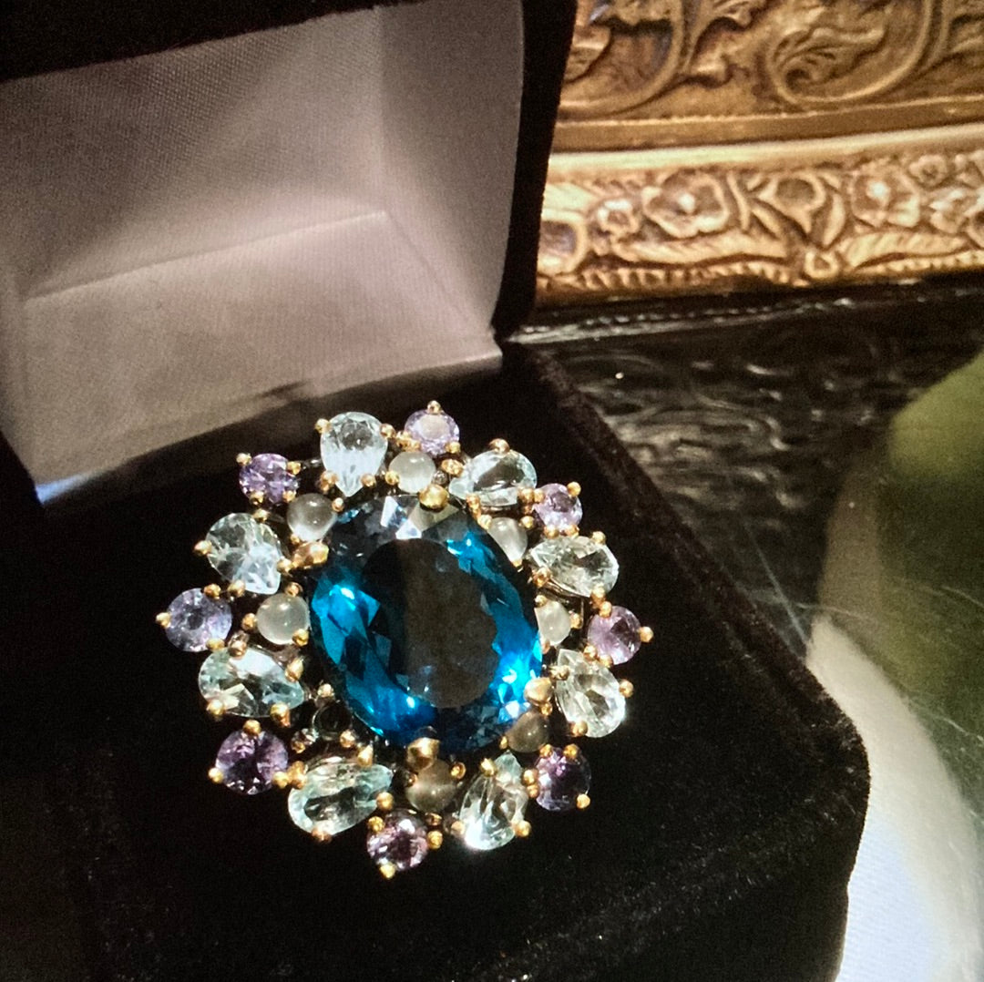 Genuine London Blue Topaz with Aquamarines & Tanzanite