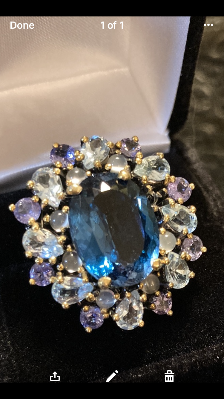 Genuine London Blue Topaz with Aquamarines & Tanzanite