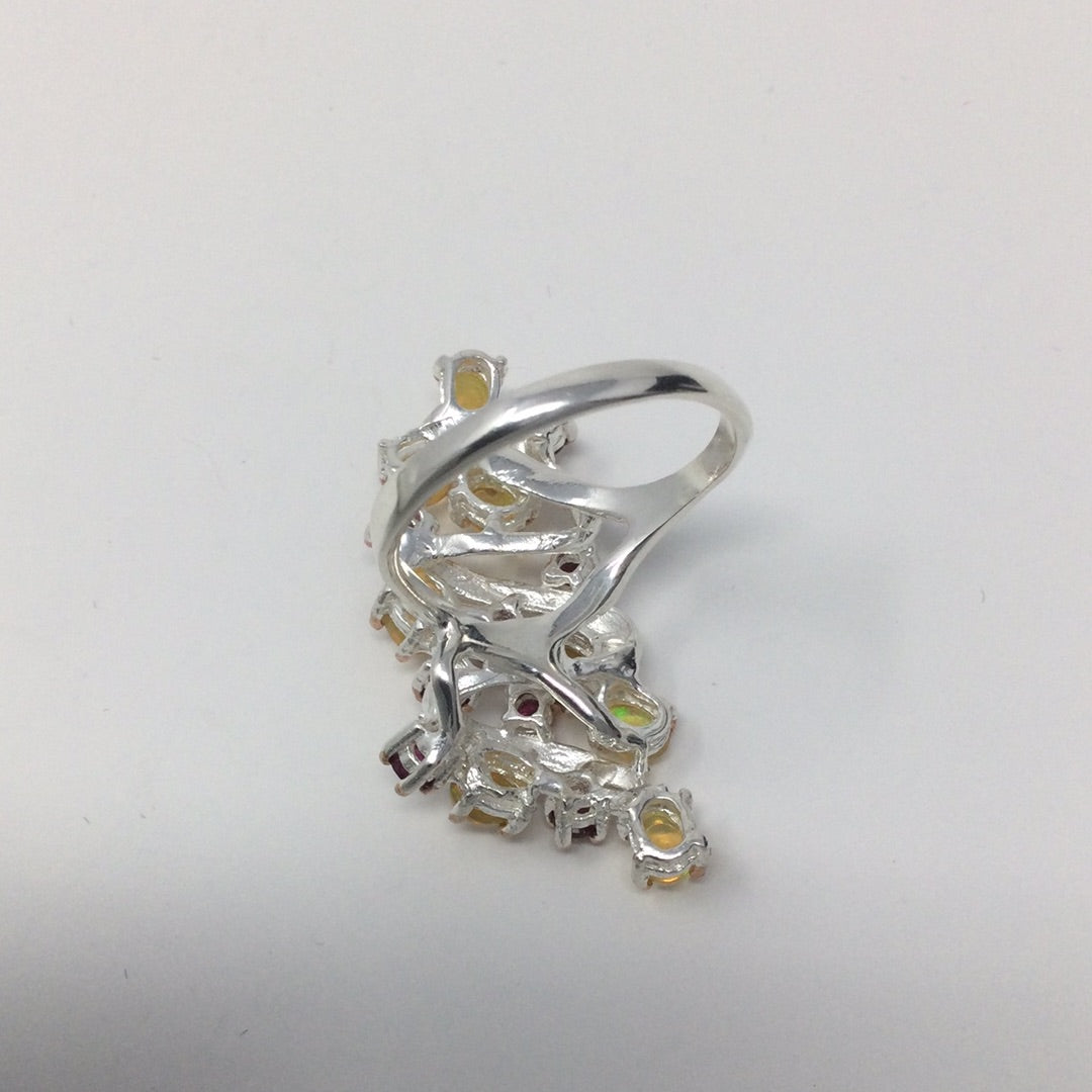 Mesmerizing Genuine Fiery Opals & Garnet Ring