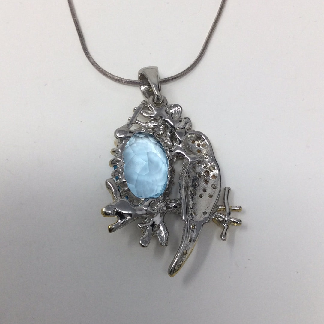 Artistic Genuine Blue Topaz Bird Pendant