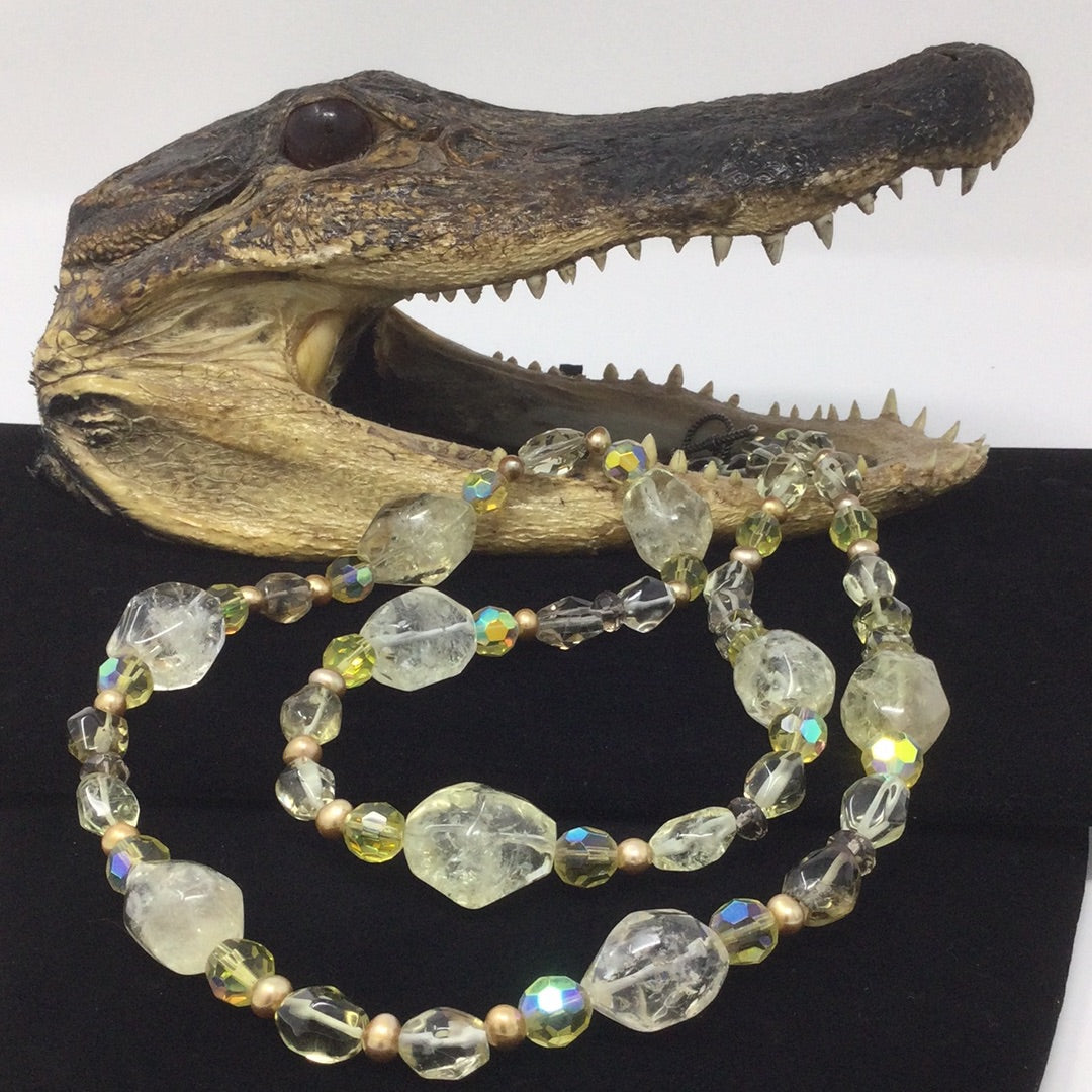 Genuine Lemon Quartz, Pearls & Crystals Necklace Artist Original
