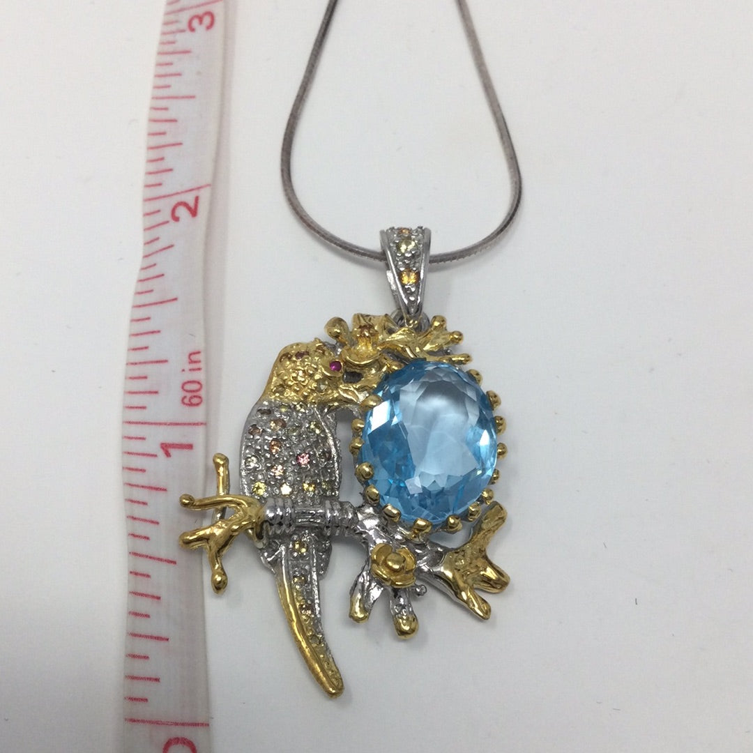 Artistic Genuine Blue Topaz Bird Pendant
